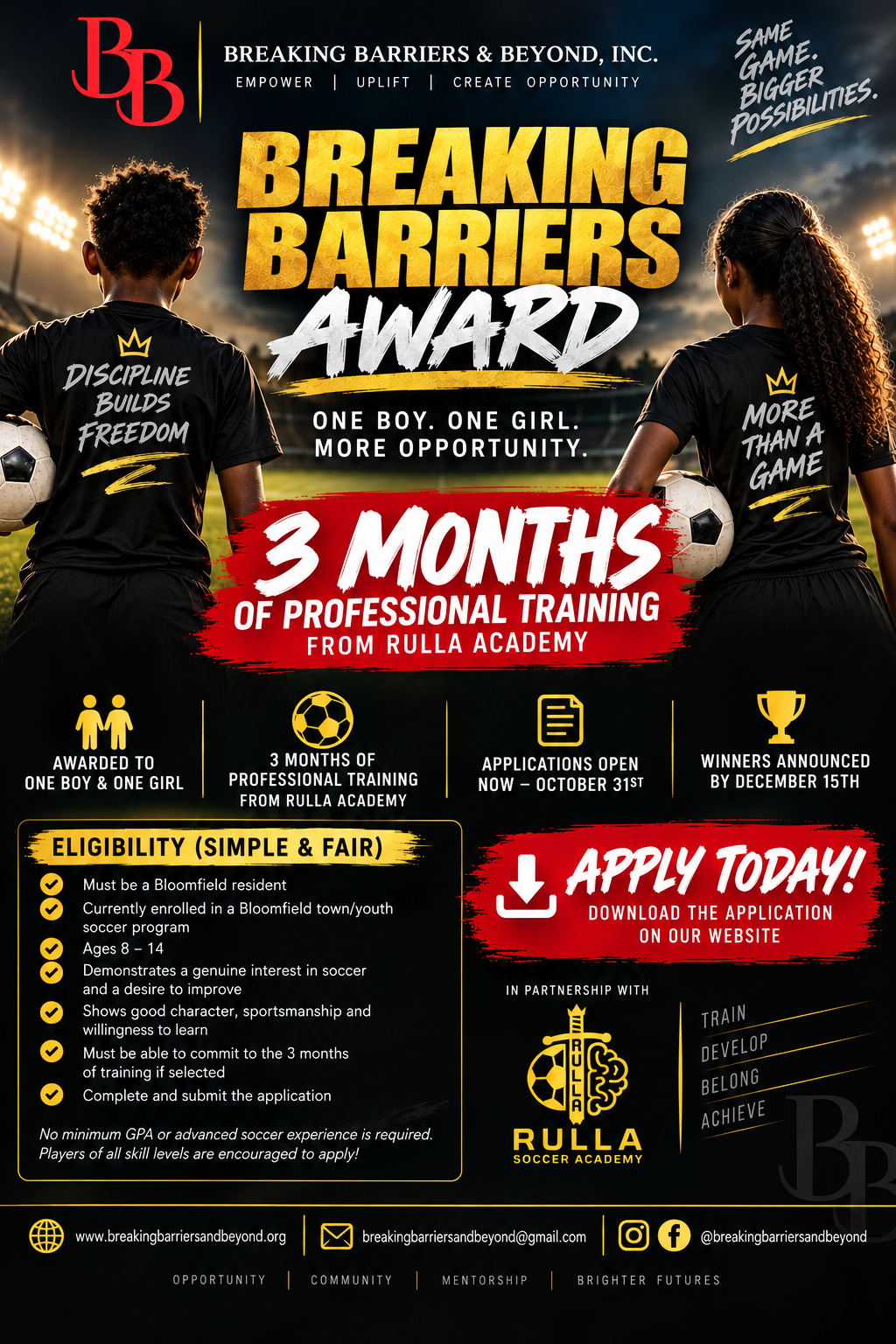 Breaking Barriers Award — 3 Months of Professional Soccer Training